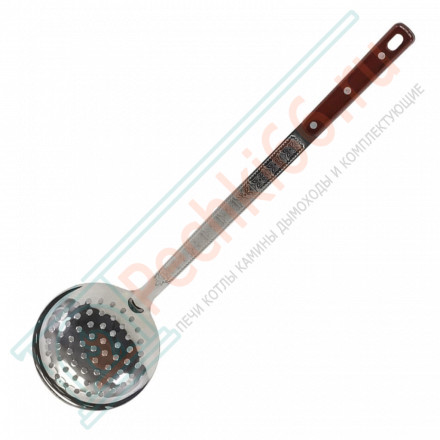 Шумовка глубокая с дырочками, с деревянной ручкой 47 см