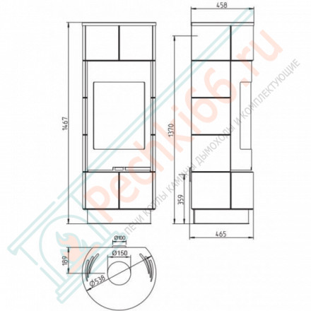 Печь-камин Cadiz, черный/serpentino (Thorma) до 180 м3