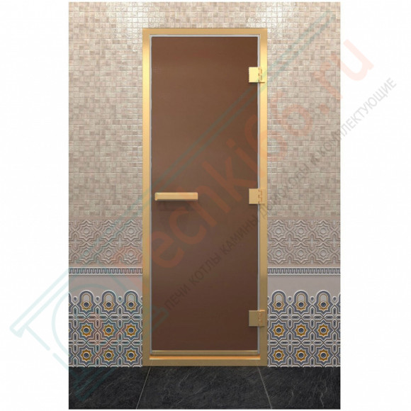 Стеклянная дверь для хамама в золотом профиле, бронза матовая 200х80 (по коробке) (DoorWood) в Кургане