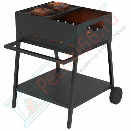 Стальной мангал "Турист 2" на подставке, с чугунной решеткой "Стейк" (Везувий)
