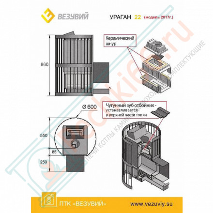 Чугунная печь для бани Ураган Стандарт 22 ДТ-4С (Везувий) до 24 м3