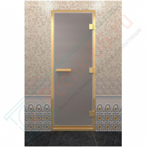 Стеклянная дверь для хамама в золотом профиле, сатин 180х70 (по коробке) (DoorWood)