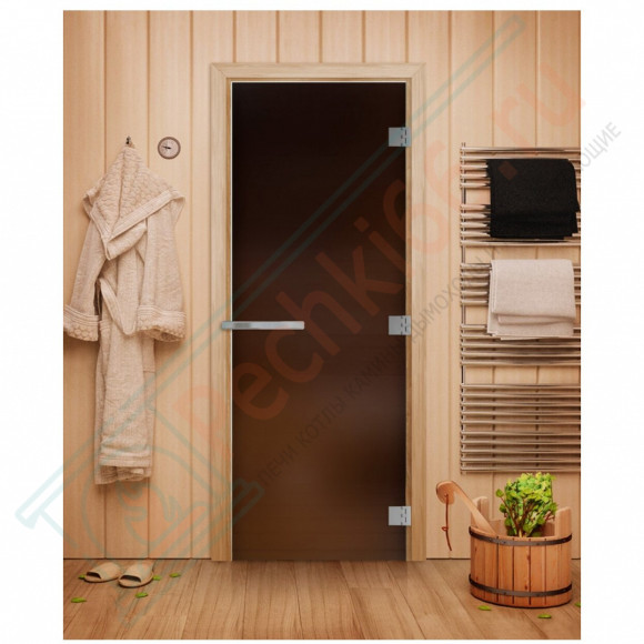 Дверь для бани и сауны Эталон, матовая бронза 10мм, 200х80 см (по коробке) (DoorWood) в Кургане