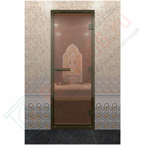 Стеклянная дверь DoorWood «Хамам бронза» в бронзовом профиле 1900х800 (по коробке) в Кургане