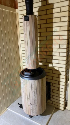 Печь банная ProMetall Атмосфера L, в ламелях "Окаменевшее дерево" под ключ (монтаж 04.2023)