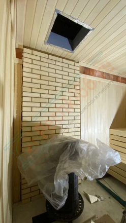 Печь банная ProMetall Атмосфера L, в ламелях "Окаменевшее дерево" под ключ (монтаж 04.2023)