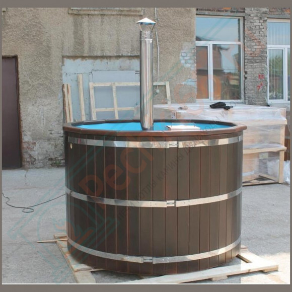 Японская баня Фурако круглая с пластиковой вставкой с внутренней печкой 150х150х120 (НКЗ) в Кургане