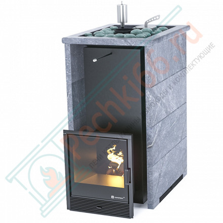 Печь для бани Геленджик в трёхстороннем кожухе с открытым верхом из талькохлорита (ИзиСтим)