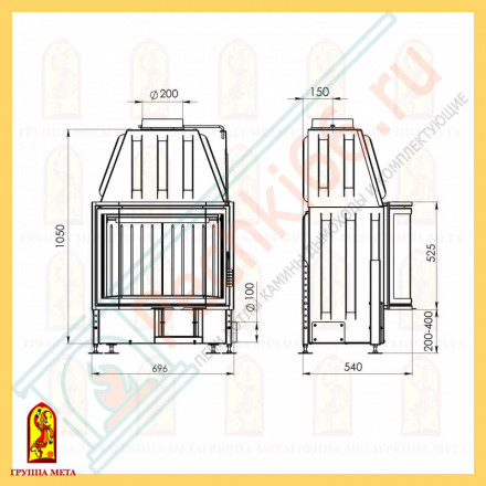 Стальная топка Рона 720Ш, Призма (Мета) 12 кВт