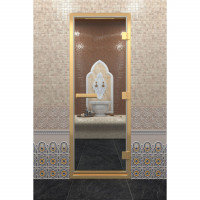 Стеклянная дверь DoorWood «Хамам Прозрачная» в золотом профиле 2100х800 (по коробке)