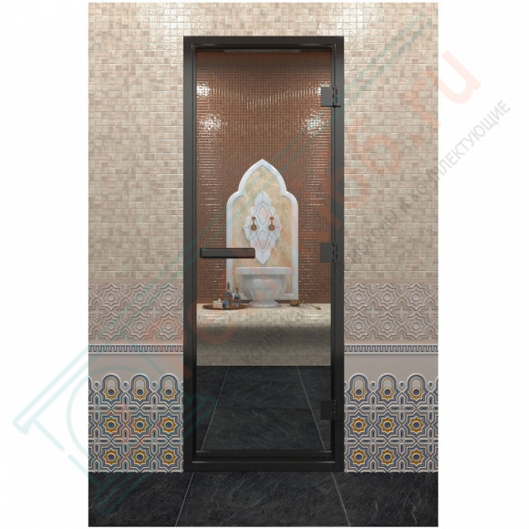 Стеклянная дверь DoorWood «Хамам Прозрачная» в черном профиле 2000х800 (по коробке) в Кургане