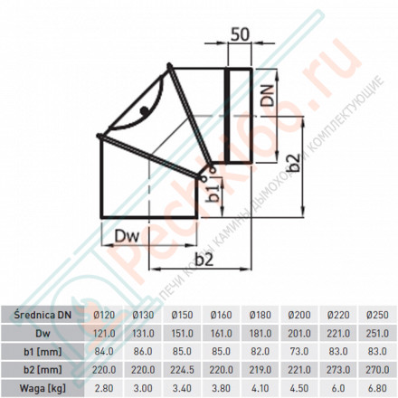 Колено 0 - 90° черное, с ревизией d-130 (Darco)