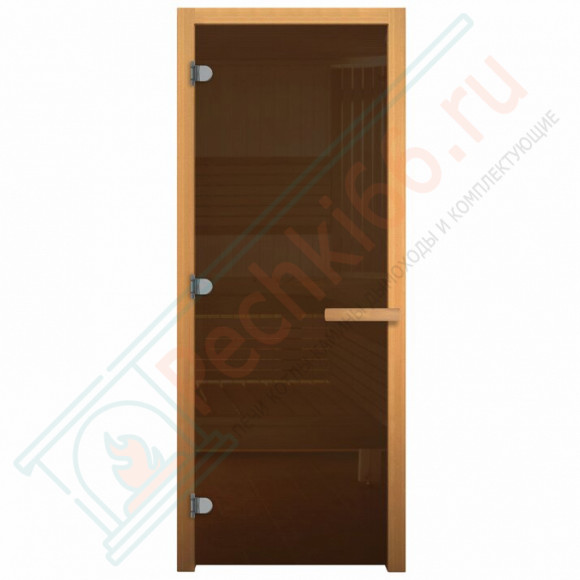 Дверь стеклянная для бани, 8 мм. 3 петли, бронза, коробка осина 1700х700 (Везувий) в Кургане