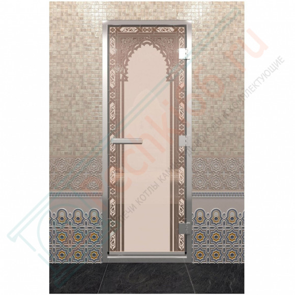 Стеклянная дверь DoorWood «Хамам Восточная Арка Бронза матовая» 190х70 (по коробке) в Кургане