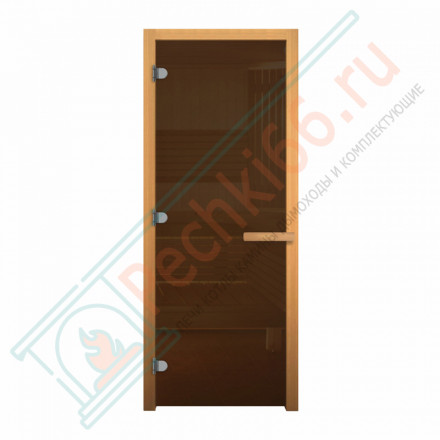 Дверь стеклянная для бани, 8 мм. 3 петли, бронза, коробка осина 1900х700 (Везувий)