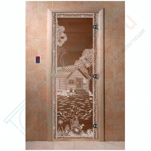 Дверь стеклянная для бани, прозрачная бронза, "Банька в лесу" 1900х700 (DoorWood) в Кургане
