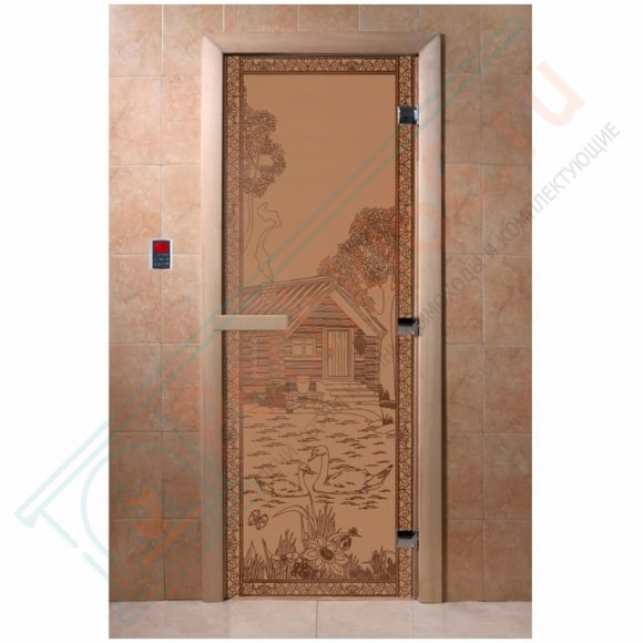 Стеклянная дверь для бани бронза матовая, "Банька в лесу", 1900х700 (DoorWood) в Кургане