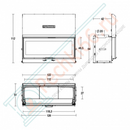 Стальная топка MC 120/48 SL (Piazzetta) 14,1 кВт