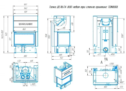 Топка Дельта 800 RB два стекла правая принтинг черный шамот (Экокамин)