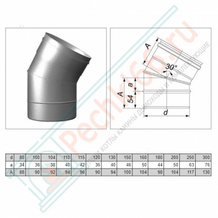 Отвод одностенный 30° (AISI-321/0,5мм) d-300 (Вулкан)